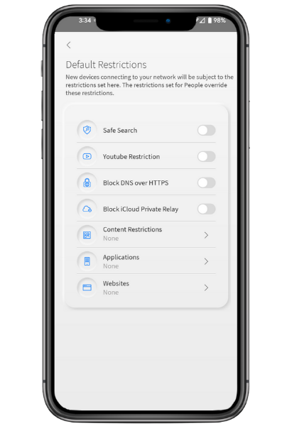 Network-wide restrictions screen