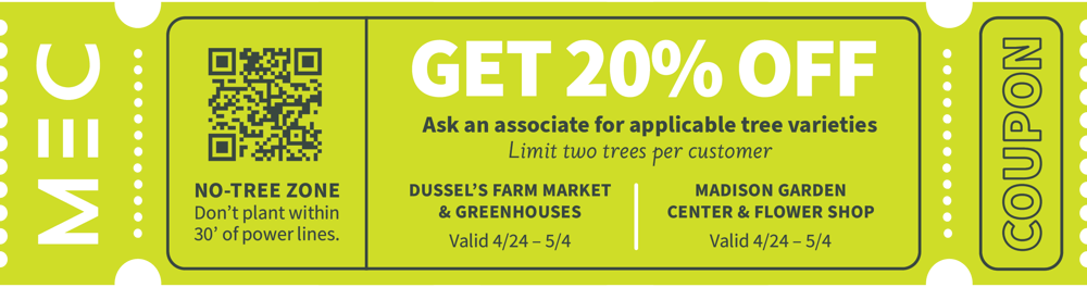 A coupon with the details of MEC's Arbor Day deal.