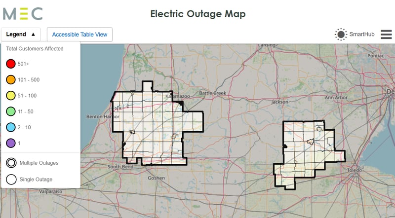 Outage map default view