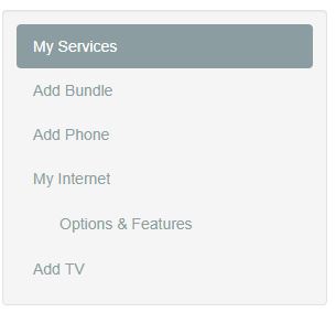 My Services menu in SmartHub for internet