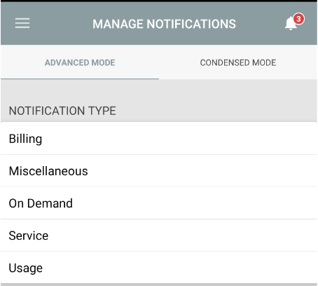 Manage Notifications Screen in SmartHub Mobile App