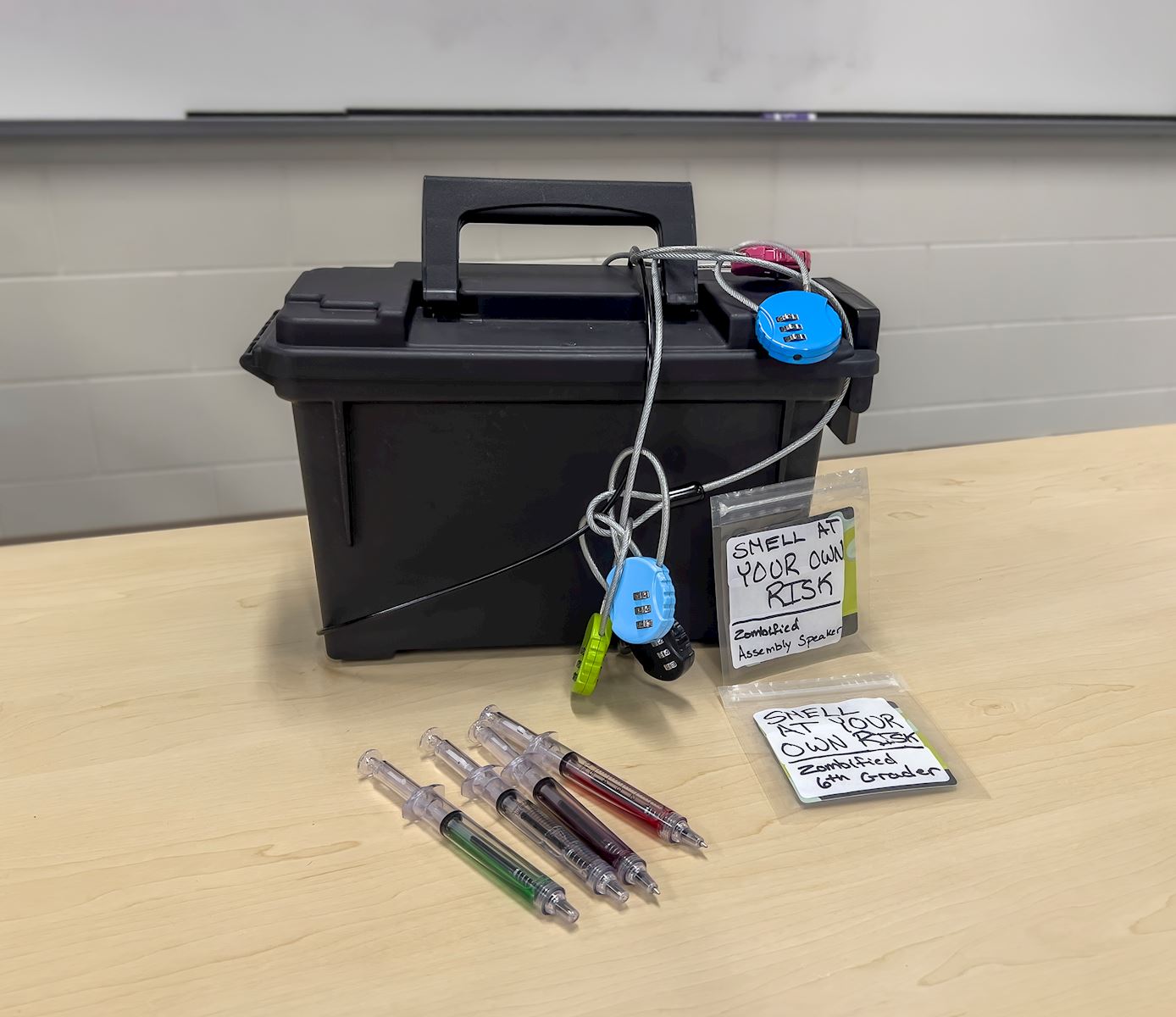 A lock box used for the zombie escape room.