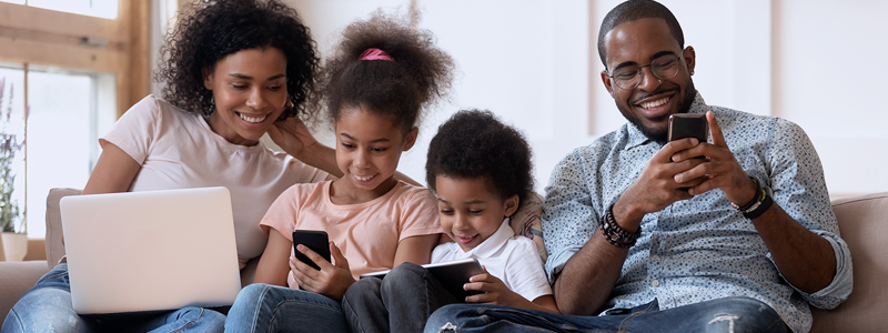 Family using devices